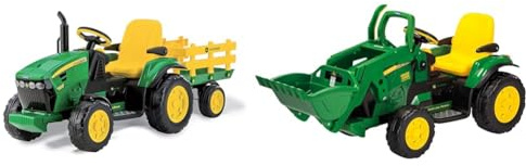 Peg Perego John Deere Ground Force incl. rimorchio 12 V IGOR0047, Verde e Giallo & John Deere Ground Loader - Raschietto Elettrico a Batteria Ricaricabile con Secchio, 3 Anni, Verde, Giallo