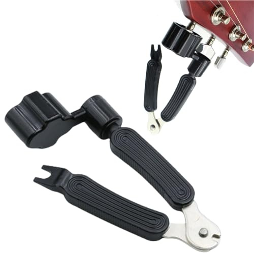 Fc'Noqgn Gitarrensaiten Spindel 3-in-1 Winder Schneidezange Saitenzieher Gitarrenkurbel Gitarrensaitenwickler Gitarren-Multi-Reparaturwerkzeug, schwarz
