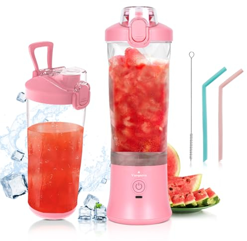Tragbarer Mixer,Vaeqozva 600ml Mixer Smoothie Maker To Go Mixer Mini Portable Blender,Typ-C Wiederaufladbarem Mini Mixer mit Reisedeckel,Wasserdichter Mini Standmixer für Reisen Sport,Rosa