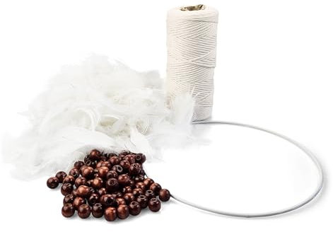 Netuno Set macramé Principiantes atrapasueños con Instrucciones Cuerda algodón Blanco Natural Cuentas Madera Plumas Anillo Metal decoración Boho Artesanal Bricolaje Manualidades