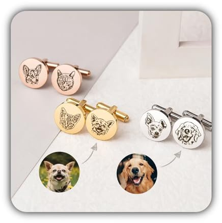 Gemelos personalizados - Gemelos de retrato de mascotas - Regalo del novio de la novia - Regalo personalizado para él