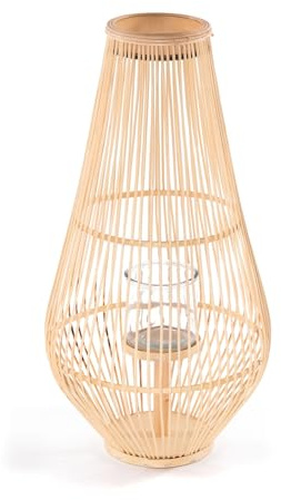 CREEDWOOD Bambus Laterne Finn | Höhe 70 cm | mit Glaseinsatz | modernes Windlicht Kerzenhalter Kerzenständer Teelichthalter | Deko Terrasse Balkon Indoor