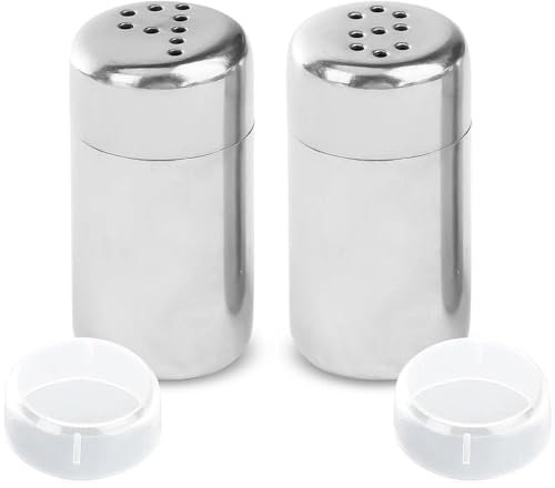 Aczyqws 2 PCS Salt and Pepper Shakers Set Stainless Steel Small Spice Shakers Portable Sugar Shakers with Transparent Cover for Home Kitchen Camping Restaurant Sugar Salt Flour Pepper Spice