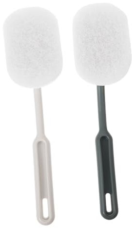 GLSTOY 2pcs Bathroom Brush Scouring Pad and Plastic Handle, Replaceable Heads for Bathtub, Floor, Toilet Cleaning, Wall Mount Tape, Grey and White