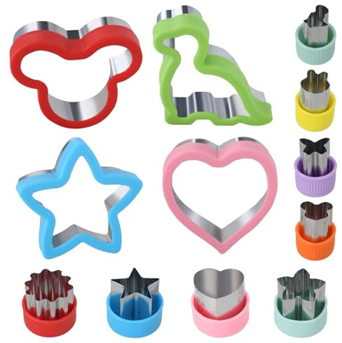 RUCUDIM 12stk Ausstechformen Set, Brotausstechformen für Kinder, Ausstecher Brot und Gemüse Kinder, Sandwich Ausstecher Kit, Bento Zubehör für Sushi, Obst, Kuchen, Kekse