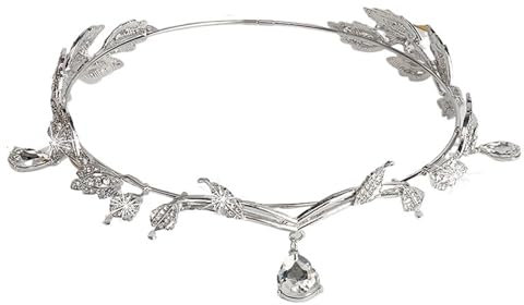 LXHZSY Elfenkrone Elf Prinzessin Krone Cosplay Kopfbedeckung Blätter Waterdrop Kopfschmuck Frauen Stirnband Schmuck Haarschmuck Geschenke(Silvery)
