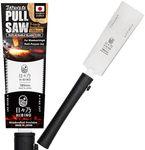 HIBINO Sega a trazione giapponese Ryoba, 180 mm, denti a taglio rapido e a taglio fine, lama compatta a doppio taglio per lavori di precisione del legno, falegnameria e progetti di dettaglio, lama