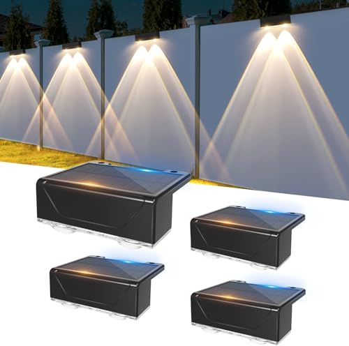 Liyade Luces solares para cercas, 4 lámparas solares para jardín al aire libre, luces solares para terrazas a prueba de agua con 3 modos de iluminación, luz solar de pared para exteriores, cercas