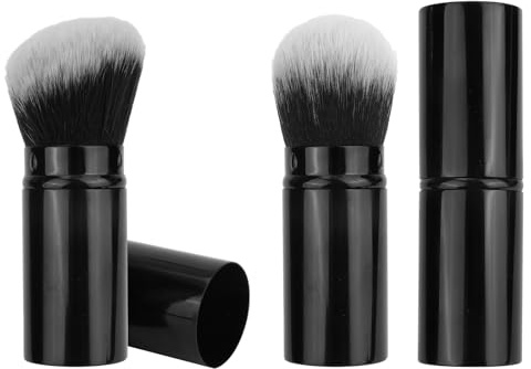 2 Uds Brocha de Maquillaje Retráctil, Viaje Brocha para Colorete Facial Brocha para Base para Pulir Líquido Rubor Crema Protector Solar Cosméticos (Cabeza Oblicua + Cabeza Redonda)