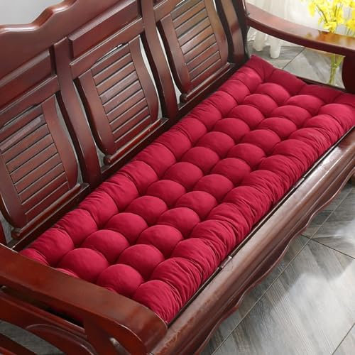 Outdoor-Bankkissen mit Befestigungsbändern, 8 cm dick, Terrassenkissen für Gartensofa, Chaiselongue, Rot, 55 x 180 cm, Dreisitzer