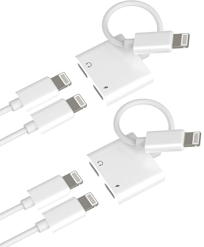 Kopfhörer Lightning Klinke Anschluss Adapter (2 Stück) Doppelstecker Laden Kabel Splitter für iPhone 14 13 12 11 Pro Max für Apple MFi Certified Aux Audio Headphone für iPad Charge Lade Auto Konverter