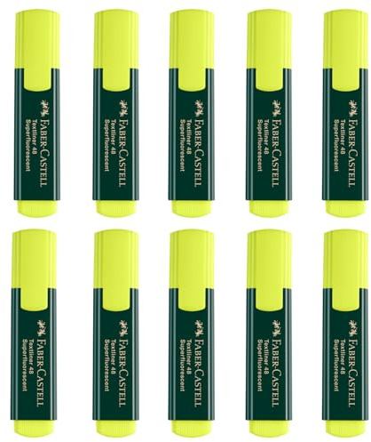 Faber-Castell - Textmarker Set Gelb, 10 Stück | Neon Marker mit hoher Leuchtkraft für Schule, Studium und Büro