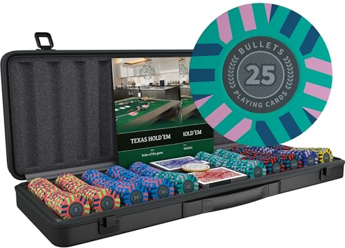 Bullets Playing Cards | Pokerkoffer „Salvatore“ mit 500 Clay Pokerchips 10g | Pokerset mit Karten, Würfeln, Dealer Button & Pokerregeln
