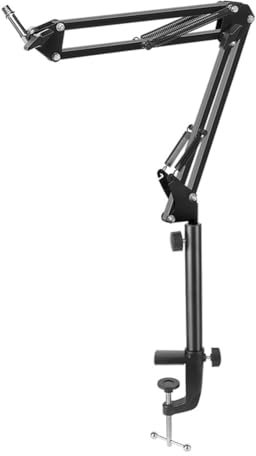 casstaly Bras de microphone avec support de table pour podcasting, jeux vidéo, radio et audio de studio, 25 cm