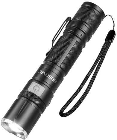 HOSONIC Small LED Torch 2000 Lumen, USB C Rechargeable Torches Super Bright with Pocket Clip, 5 Modes, Battery Powered Flashlight for Camping, Emergencies, Dog Walking