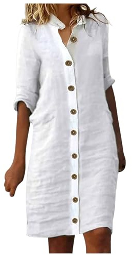 Generisch 2025 Vestido de Verano Midi para Mujer, Falda de Manga Corta, Vestido Casual de Algodón, Vestido Elegante para Mujer, Vestido Festivo de Tallas Grandes, Color blanco., XL