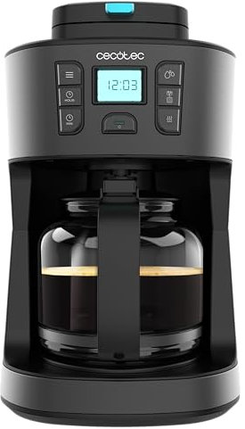 Cecotec Cafetera de Goteo Coffee 66 Grind & Drop Essential. 1086W, Molinillo de Cuchillas, Hasta 12 Tazas, Tecnología Extremearoma, Cafetera de Goteo Digital, Acero Inoxidable, Apagado Automático