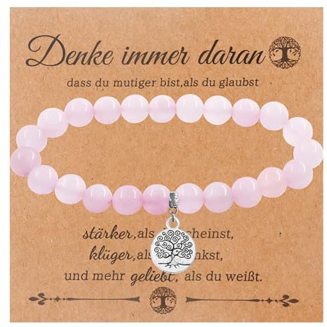 Lezehea Rosenquarz Edelstein Armband,Perlenarmband | Mutmacher Geschenk Motivationsgeschenke für Damen,Armbänder für Schwester Freundin Freundschafts,Geschenkideen Armband