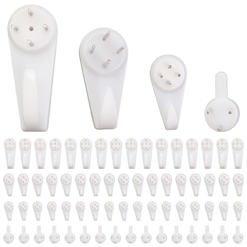 100PCS Non-Trace Picture Hooks for Hard Wall, Assorted Picture Hangers Set with 25PCS Each of Small, Medium, Large & Extra-Large Hooks, Non-Trace Picture Hanging Kit for Hard Wall, Plasterboard, Cemen