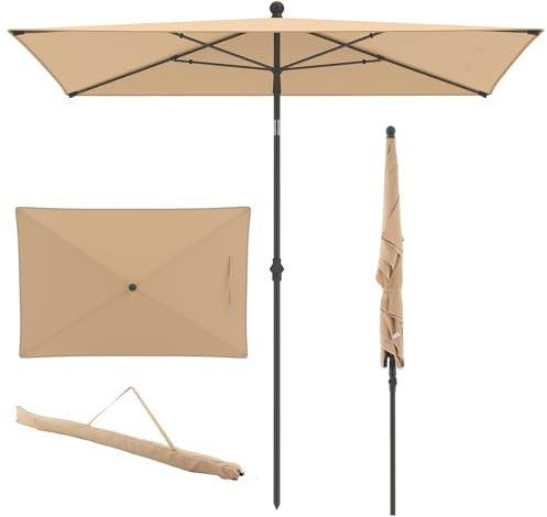 RELAX4LIFE Parasol de Balcon Rectangulaire 213x140 cm, Inclinable 30° & Pliable, Protection UV50+ Polyester 160g avec Sac de Transport, Mât en Fer Ø28mm, Gain de Place pour Terrasse Balcon (Beige)