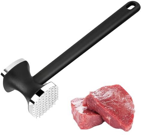 Hinapan Fleischklopfer Doppelseitig, Edelstahl Schnitzelklopfer mit Anti-Haft-Beschichtung, Fleischhammer, Zartmacherhammer für Rindfleisch, Huhn, Schwein, Rutschfestem Ergonomiegriff