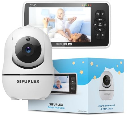 Sifuplex Babyphone mit Kamera ohne WLAN, 720p HD | 360° Schwenk, 4-fach Zoom, Nachtsicht, Temperatur & Schlaflieder, Überwachungskamera innen