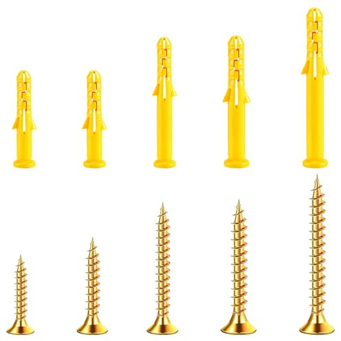 BATHRINS 250 Pcs Screws and Wall Plugs Set | 125 Masonry Screws(M3/M4/M5) & 125 Raw Plugs Expansion Anchor Bolts (M6/M8), Wall Plug & Screw Assorted for Masonry Brick