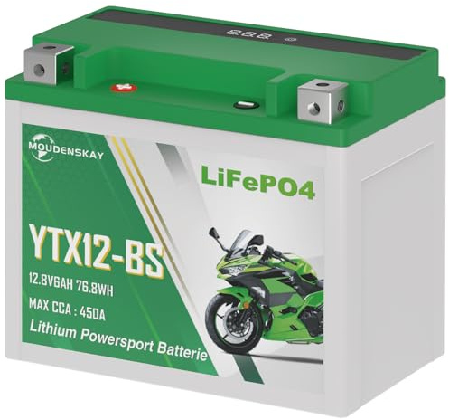 MOUDENSKAY Batería Litio Moto 12V 6ah CCA450+ YTX12-BS | Bateria Lifepo4 Moto Con protección BMS y pantalla, 76.8 Wh, replaces YTX12-BS YB12B-B2, Arranque Potente en clima frío