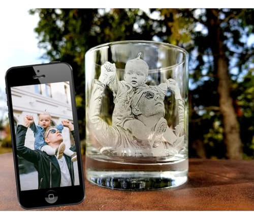 Vasos de whisky personalizados para hombres, vasos de whisky personalizados, vidrio de rocas grabado con foto de 11 onzas, regalos personalizados de jubilación de Navidad y cumpleaños para él, papá (4