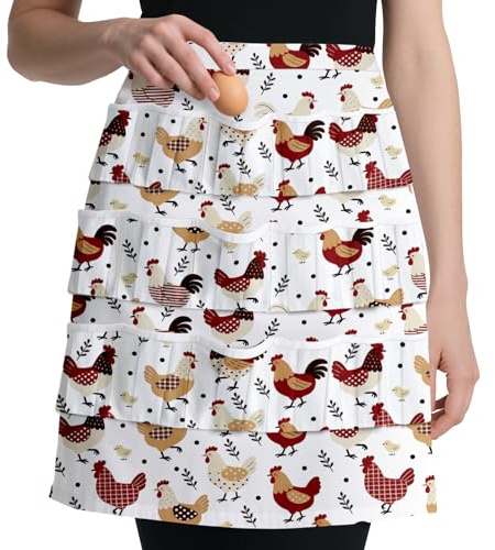 CUTHOLLOW Delantal de recogida de huevos con 18 bolsillos profundos para adolescentes, mujeres, amas de casa, despedida de soltera, con cierres elásticos para granja, cocina, restaurante