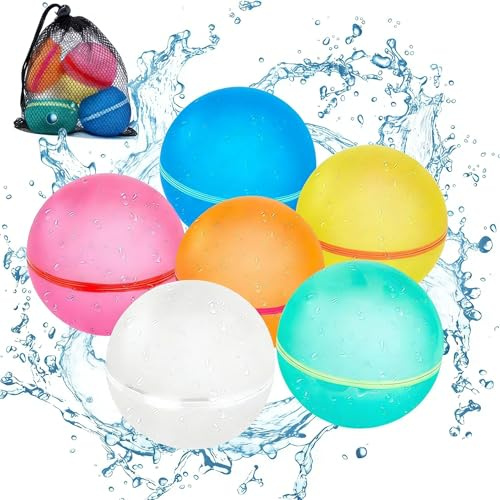 6 Stück Wasserbomben wiederverwendbar mit 1 Meshbag, wiederverwendbare Wasserbomben Selbstschließend, magnetisch für Wasserspielzeug Strandspielzeug, Sommer Geschenk für Kinder