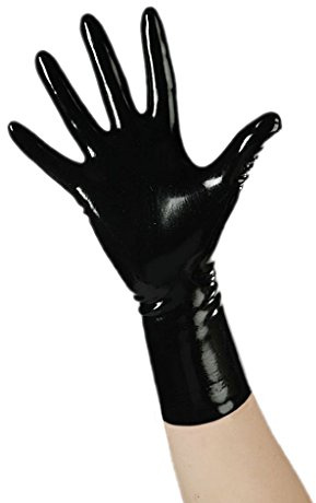 EXLATEX Rubber Secrets Handgelenk-Handschuhe, kurz, Latex, gemischte Zehen, Schwarz, L
