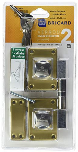 Bricard 1975 Jeu de 2 Verrous 1952 avec 1 Cylindre 15741 s'entrouvrant, Doré