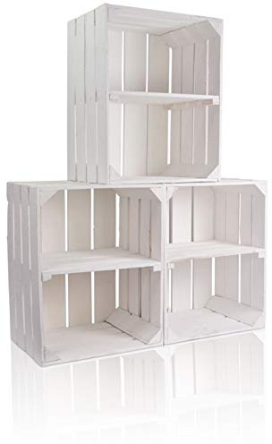 CHICCIE 3 Set Vintage Holzkiste Weiß 50x40x30cm Kurzes Regal - Weinkisten Obstkisten Holzkisten Kisten Regale