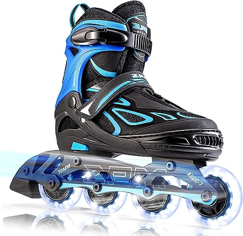 2PM SPORTS Verstellbar Inliner für Kinder, Leucht Inline Skates Rollschuhe für Damen/Herren (Blue M)