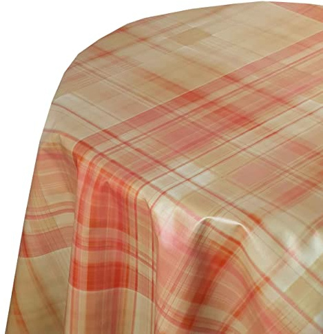Wachstuch Wachstuchtischdecke Gartentischdecke Kariert Orange 140 cm Rund abwaschbare Tischdecke