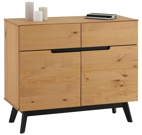IDIMEX Kommode Tibor Anrichte im nordischen Design, Sideboard im skandinavischen Stil mit 2 Türen und 2 Schubladen, Kiefer massiv, braun gebeizt