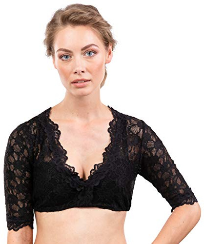 Schöneberger Trachten Couture Elegant & Exclusive Bavarian Dirndl Blouse - Black - Windrose (UK:12 (EU:40), Black)