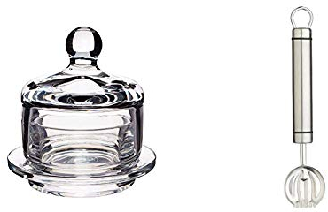 Artesà Mini Glass Butter Cloche, 9 x 9.5 cm (3.5 x 3.5) & KitchenCraft Professional Stainless Steel Butter Curler Tool, 18 cm (7)