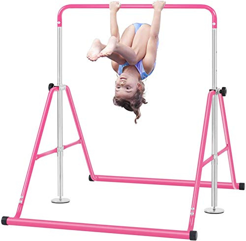 BangTong&Li Gymnastics Bar for Kids Height Adjustable Horizontal Bar Folding Gymnastics Junior Training Bar for Home Gymnastics Equipment (Pink)