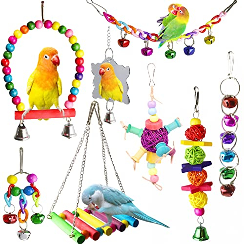 ESRISE Giochi per Pappagalli, Altalene Colorato per Parrocchetti, Giocattolo da Masticare per Cockatiels e Uccelli Adorabili (Multicolore-A)