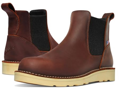 Danner 6” Bull Run Chelsea Work Boots for Men - Oiled Full-Grain Leather Upper with Mesh Lining, 3-Density Cushion Footbed, and Non Slip Wedge Outsole, Brown - 11 EE