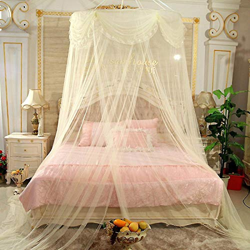 GroßE Romantische Moskitonetz Doppelbett Kuppel Durchmesser 1.35M Spitze Prinzessin Kuppel Bett Baldachin zum Single zu King Size Betten Ideal für Schlafzimmer Dekorative-Gelb