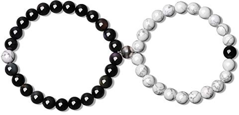 COAI Partnerarmband med magnet, 14 centimeters, Obsidian Howlite, Obsidian
