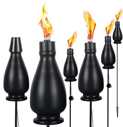 DIKAIDA Metal Citronella Torches, 6 Pack Torches Garden for Outside 60 inch Flickering Flame Citronella Outdoor Light Torch,Metal Torches for Outside, Camping Patio Pathway Table Torch(Jet Black)