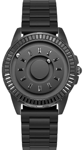 EUTOUR Reloj Hombre Magnetico Elegante Designer Cristales Brillante Cuarzo Sin Vidrio Rodamiento de Bolas Relojes de Pulsera para Mujeres con Correa de Acero Inoxidable Negro
