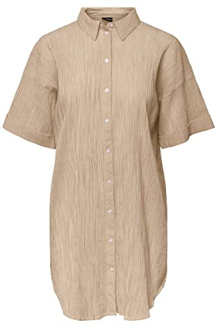 PIECES Pcterra Ss lång skjorta BC blus, Irish kräm/ränder: molndansare, XS