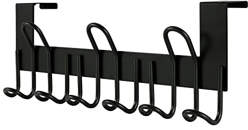 SKOLOO Over The Door Hooks - for Doors up to 1-3/4'' Thickness, Metal Door Hanger with 9 Hooks, Over The Door Hanger for Coats, Hats,Towels, Black