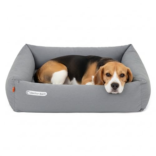Doctor Bark Hundebett Orthopädisch - Waschbar bis 95°C, Geruchsfrei & Hygienisch - Kuscheliger Hundekorb Mittelgroße Hunde mit Hundematratze (M - 80x70 cm, Hellgrau)