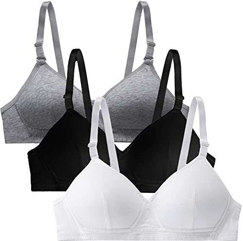 Soutien-Gorge de Sport en Coton pour Filles - sans Armature, Bretelles détachables et Ajustables - Lot de 3 Bralettes Taille A